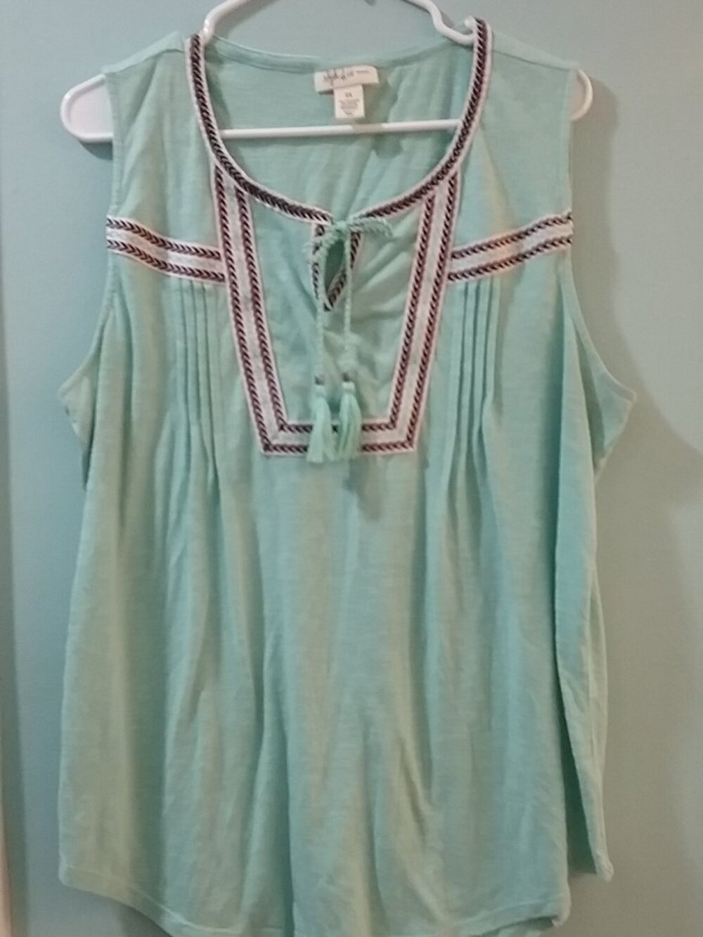Style&Co. Light Aquamarine Top With Trim, 2x